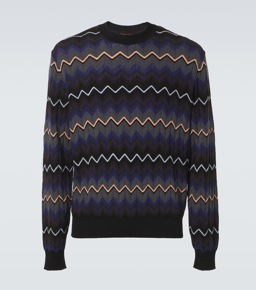 Zigzag cotton and wool sweater