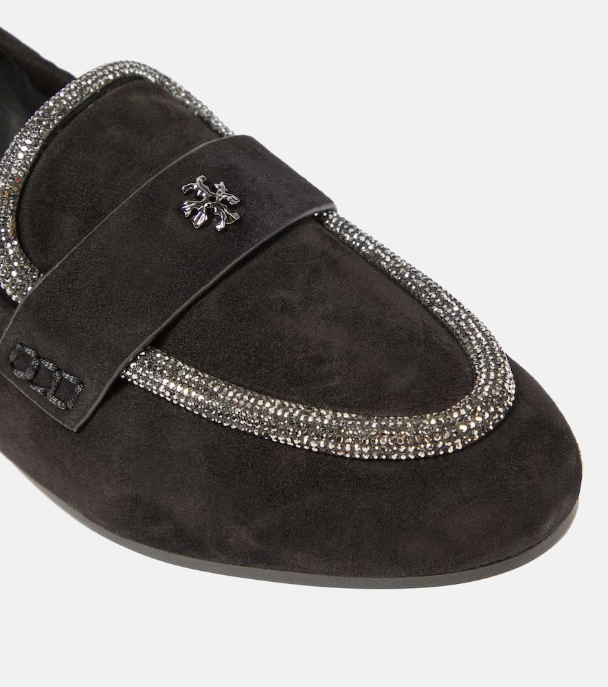 Crystal-embellished suede loafers