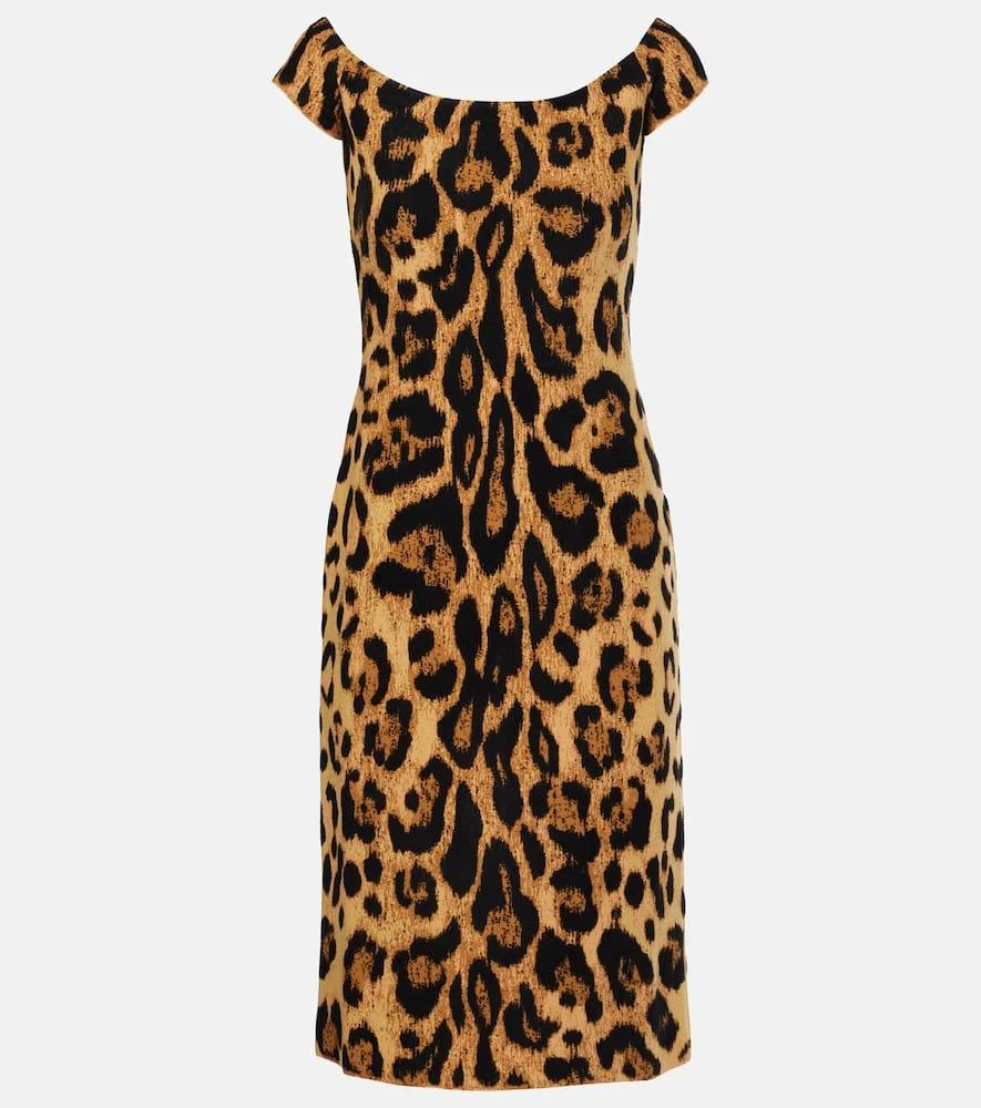 Leopard-print off-shoulder midi dress