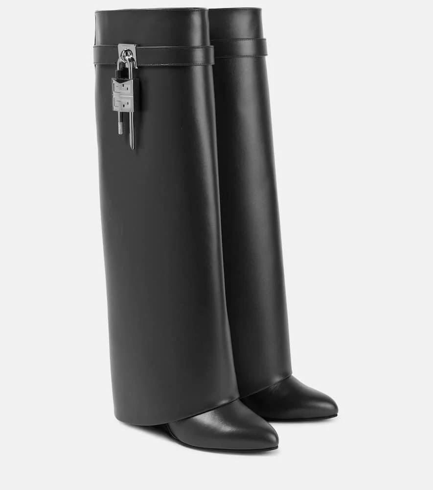 Shark Lock leather knee-high boots