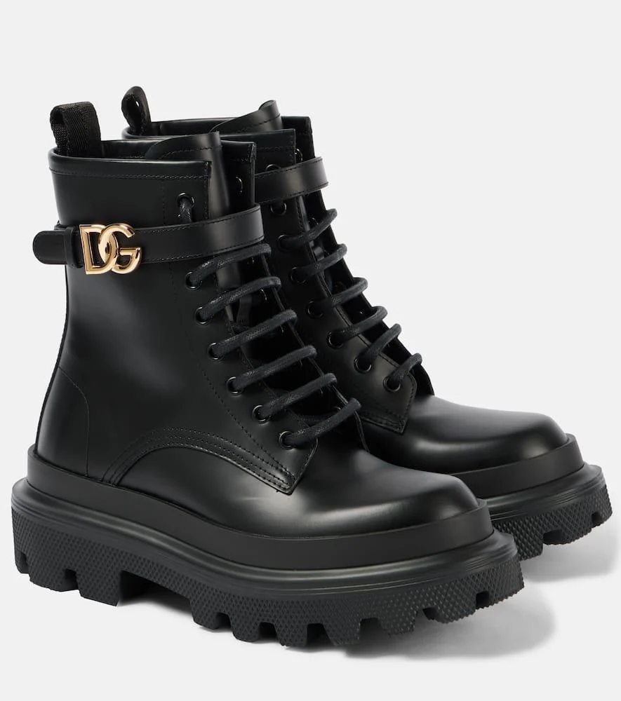 Logo leather combat boots