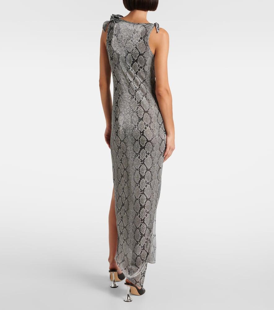 Snake-effect asymmetric maxi dress