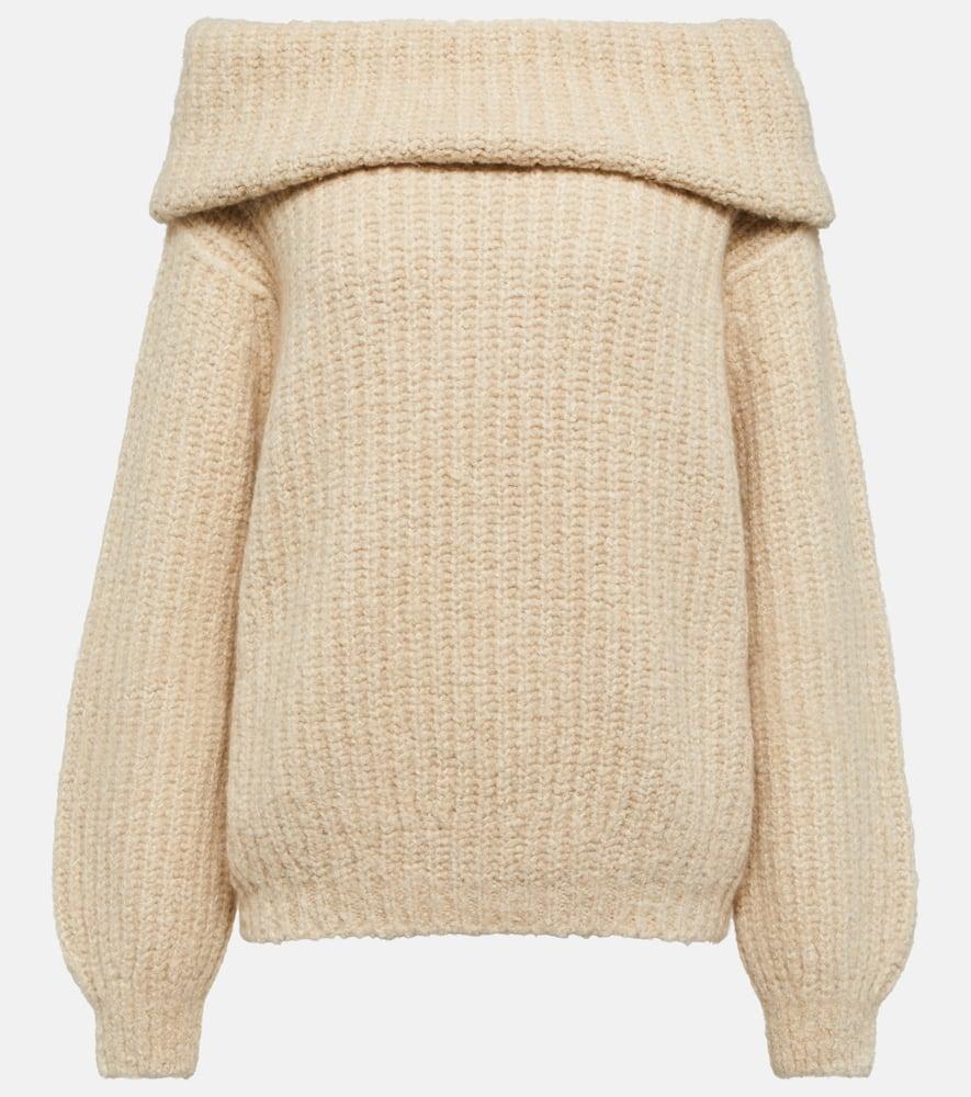 Off-shoulder ribbed-knit cashmere sweater