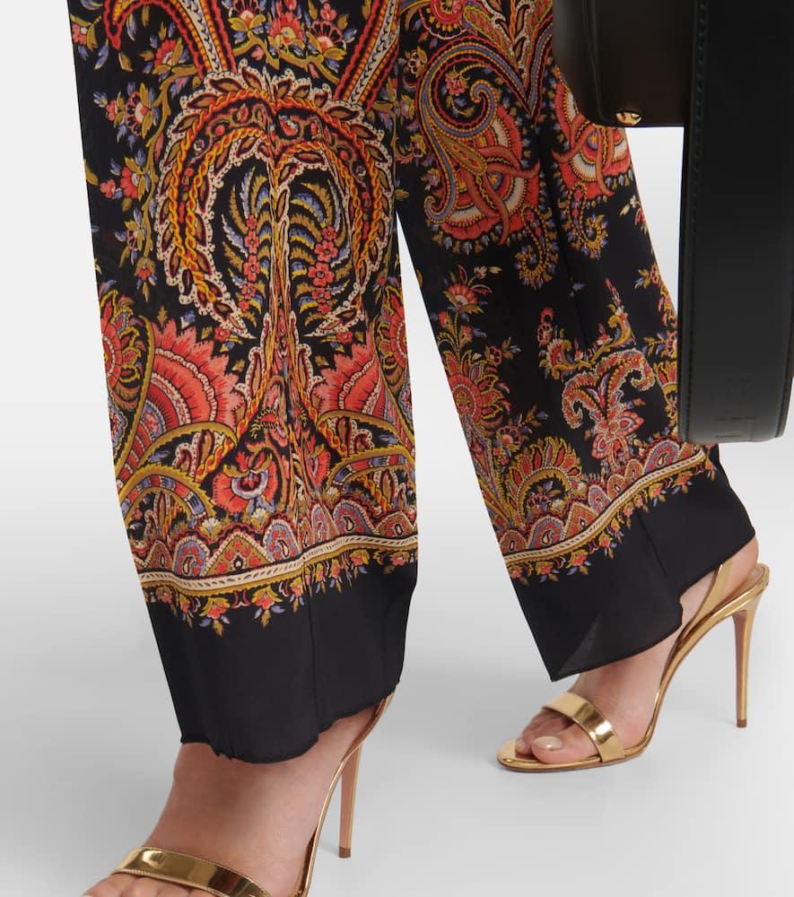 Paisley high-rise silk pants