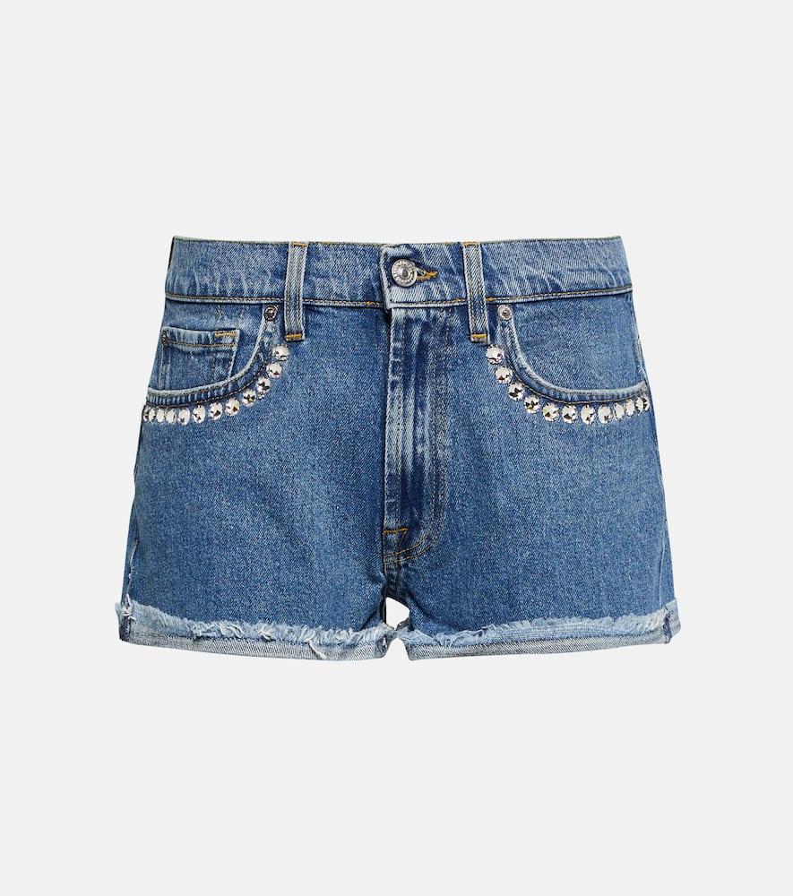 Crystal-embellished denim shorts