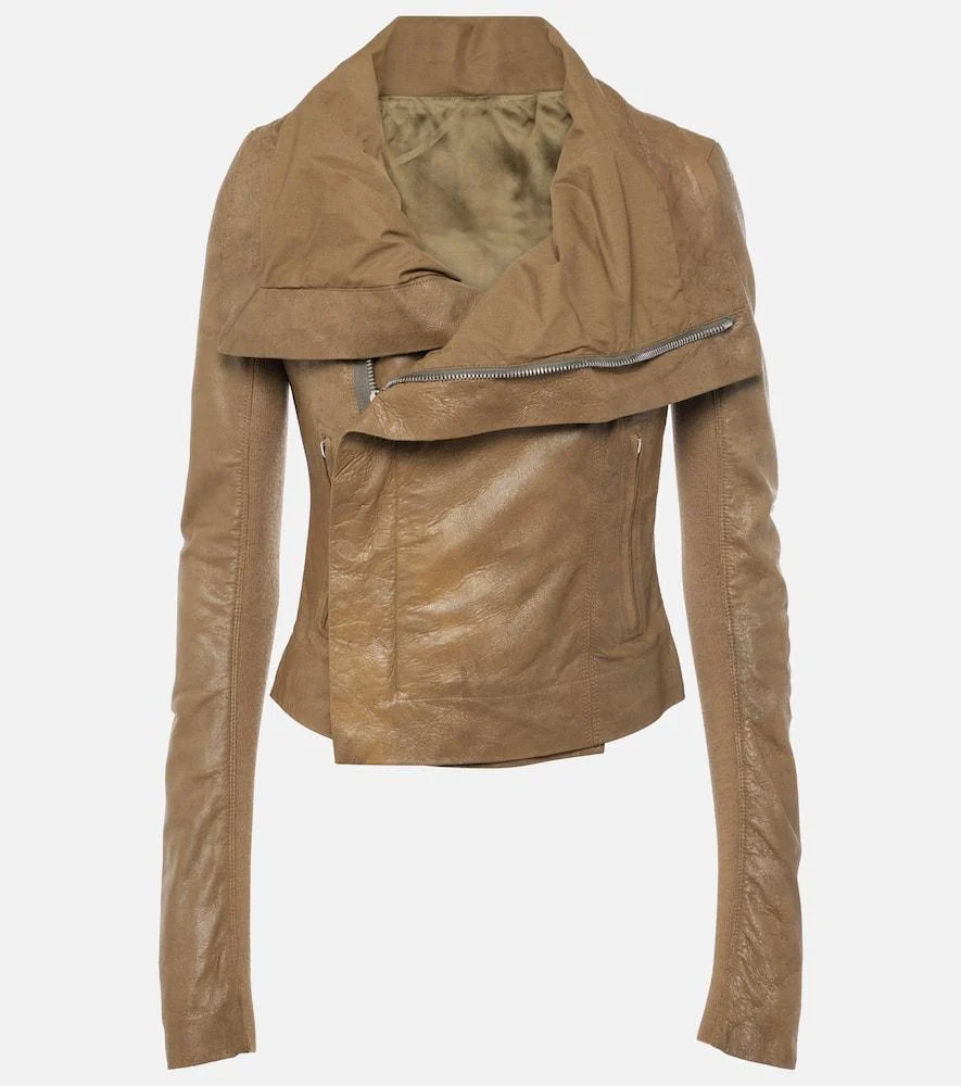 Asymmetric leather biker jacket