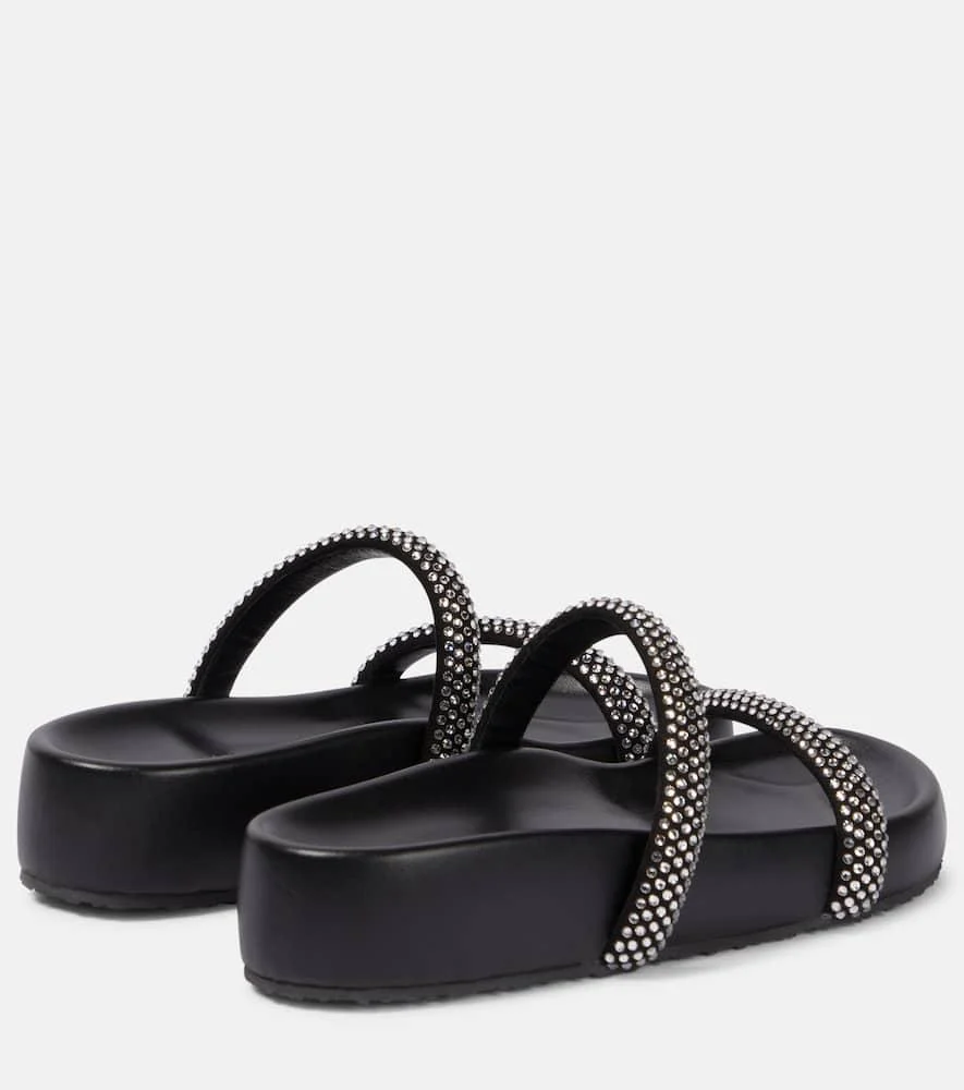 Embellished leather platform slides