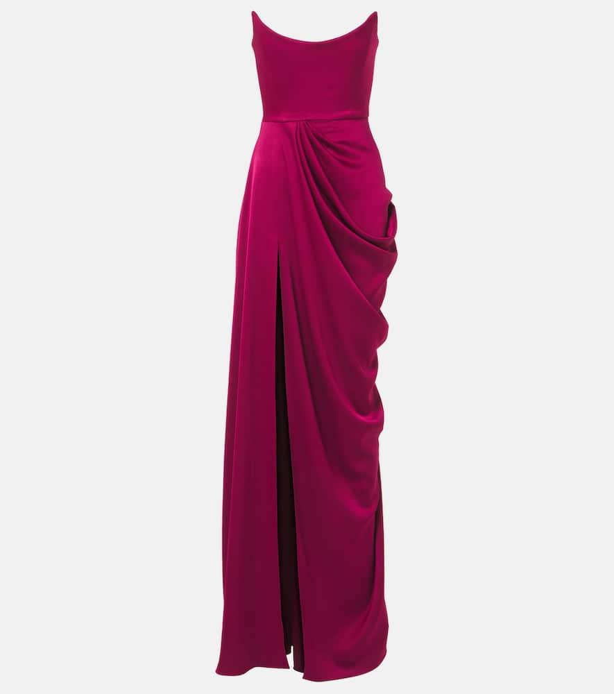 Draped satin bustier gown