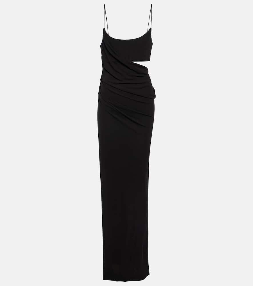 Asymmetric draped jersey maxi dress