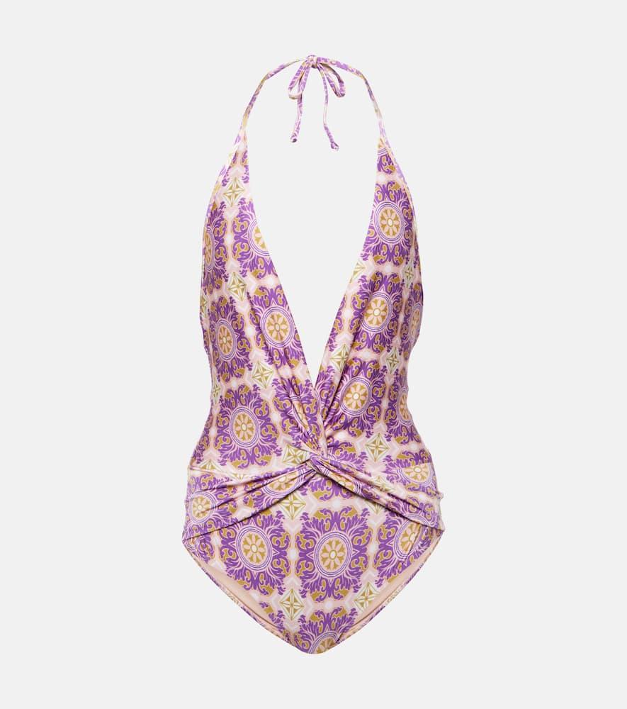 Exotic Coral printed halterneck swimsuit