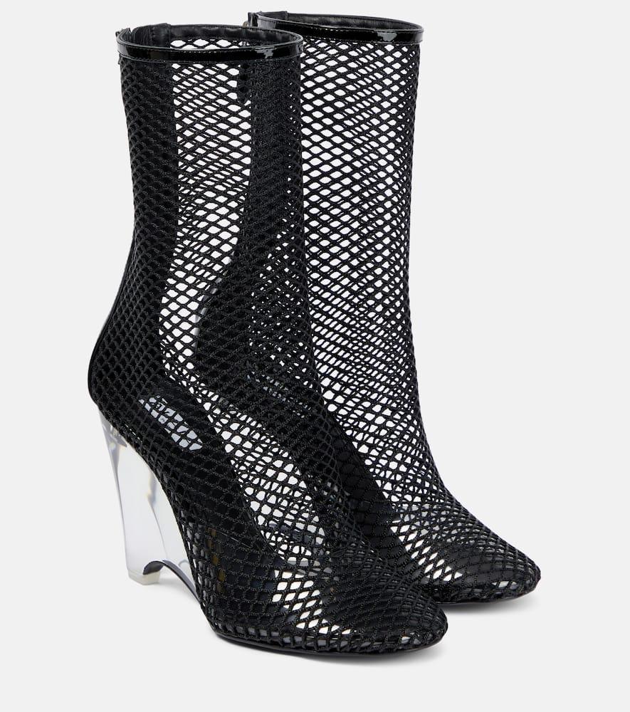 La Cage mesh and PU wedge ankle boots