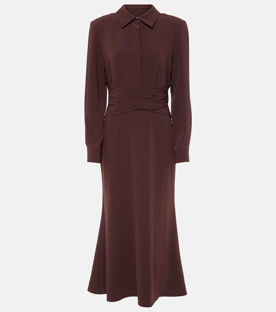 Gathered crêpe satin midi dress