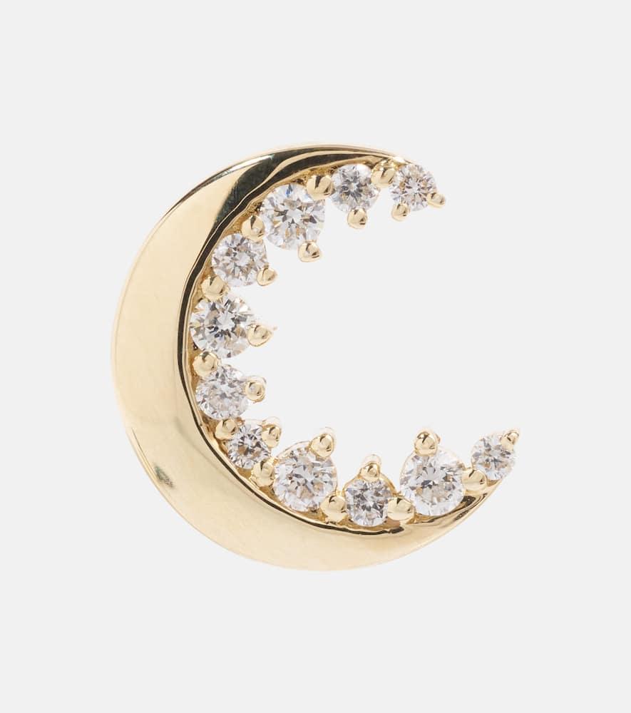 Crescent Moon 14kt gold single earring with diamonds