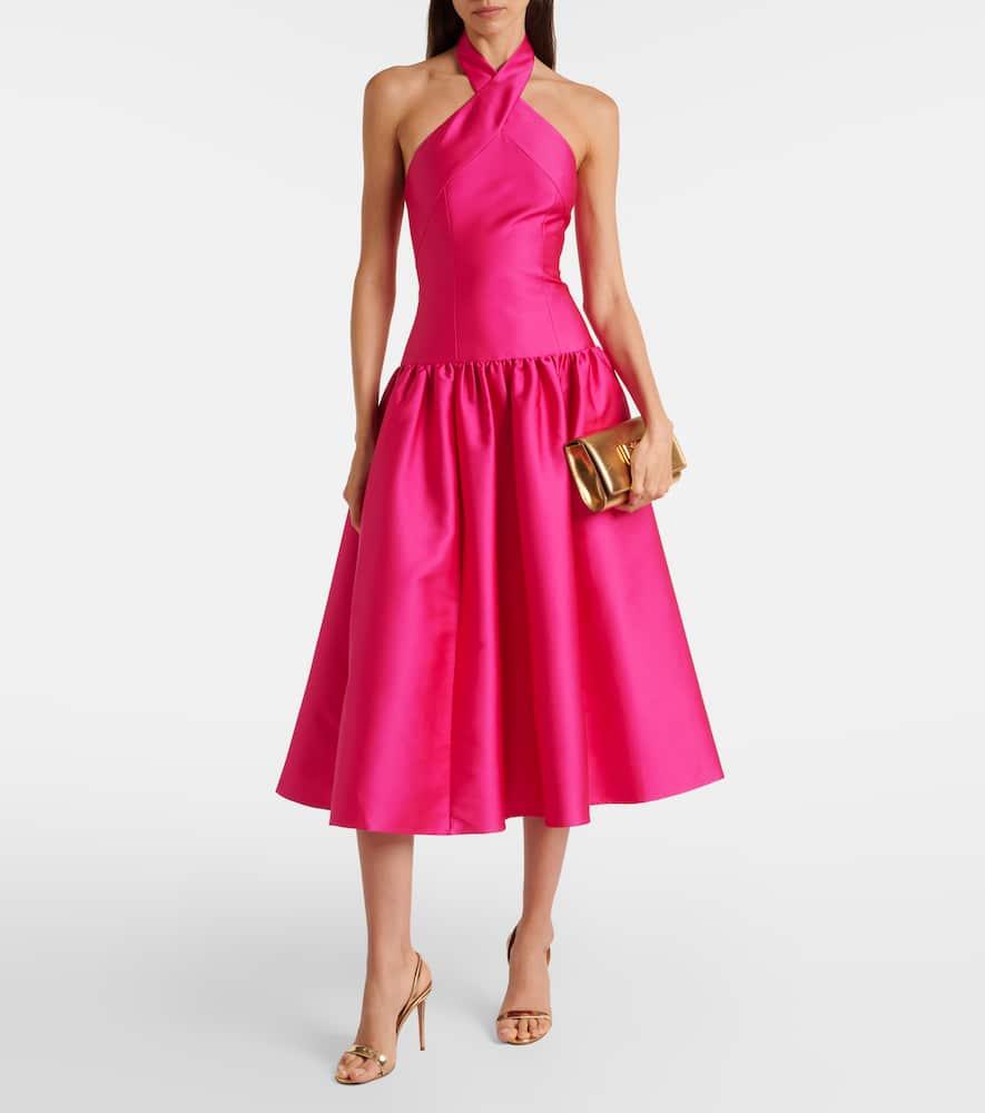 Halterneck taffeta midi dress