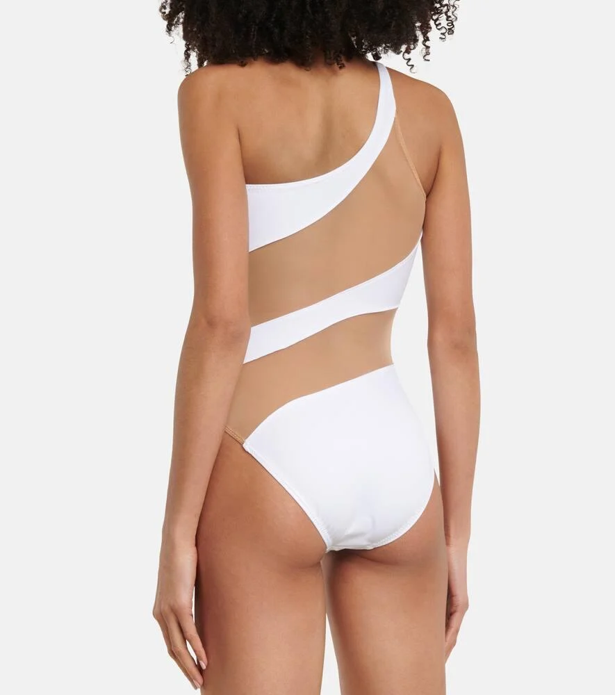 Mesh-paneled one-shoulder swimsuit