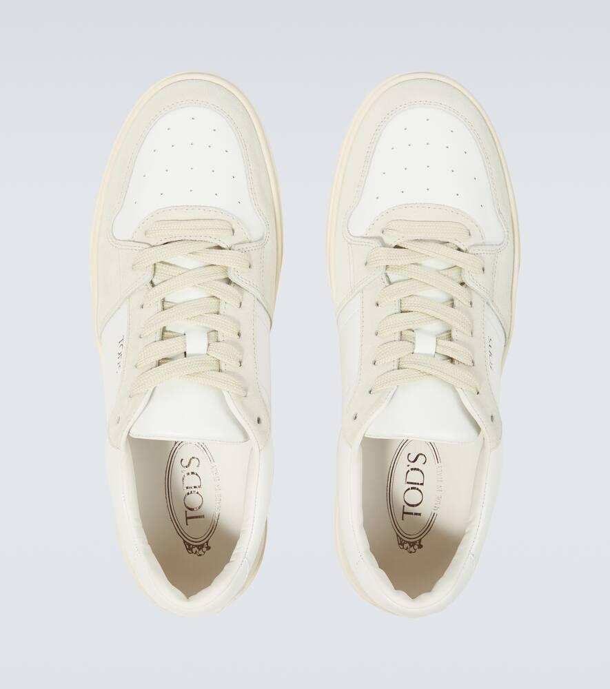 Logo suede-trimmed leather sneakers