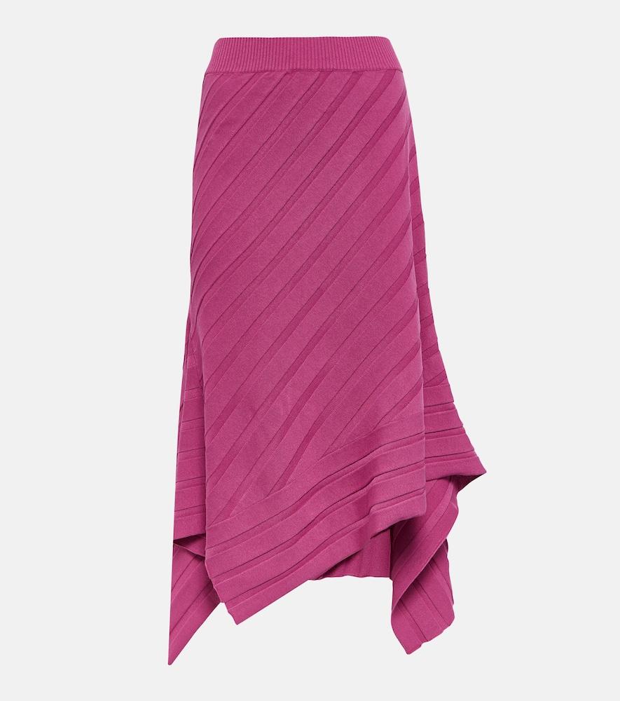 Asymmetric rib-knit midi skirt