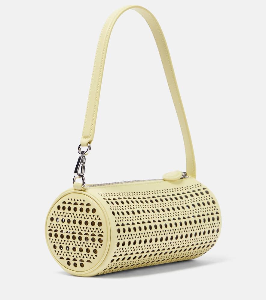 Tube perforated leather shoulder bag