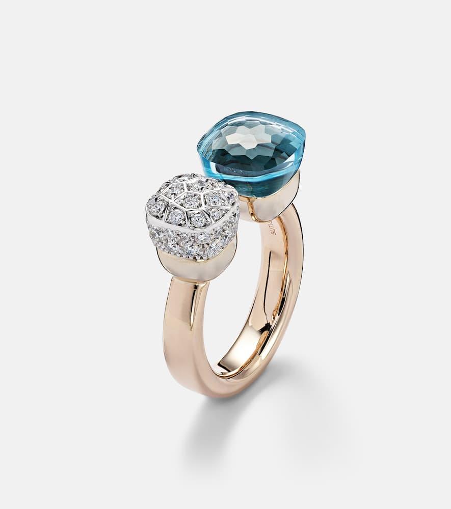 Nudo 18kt rose and white gold ring with topaz and diamonds