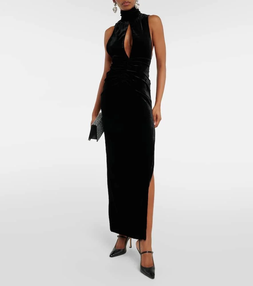 Ruched cutout velvet gown