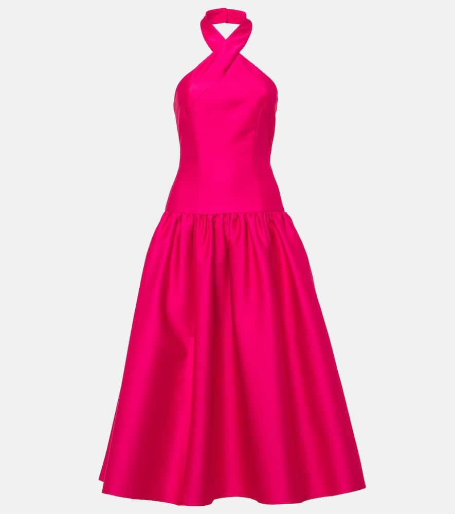 Halterneck taffeta midi dress