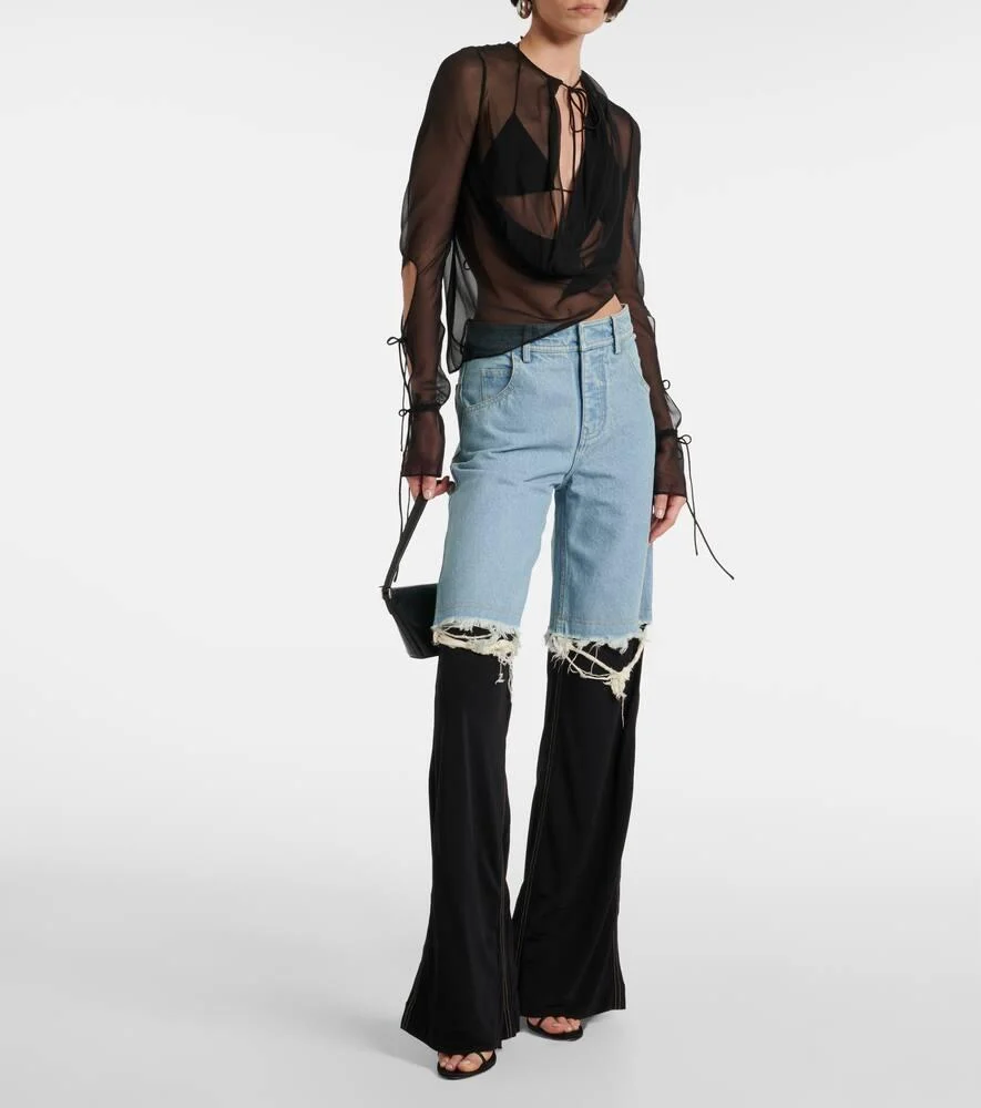 Deconstructed wide-leg jeans