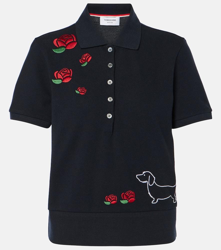 Embroidered cotton-blend piqué polo shirt