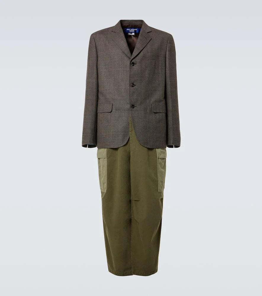 Deconstructed checked wool and cotton coat