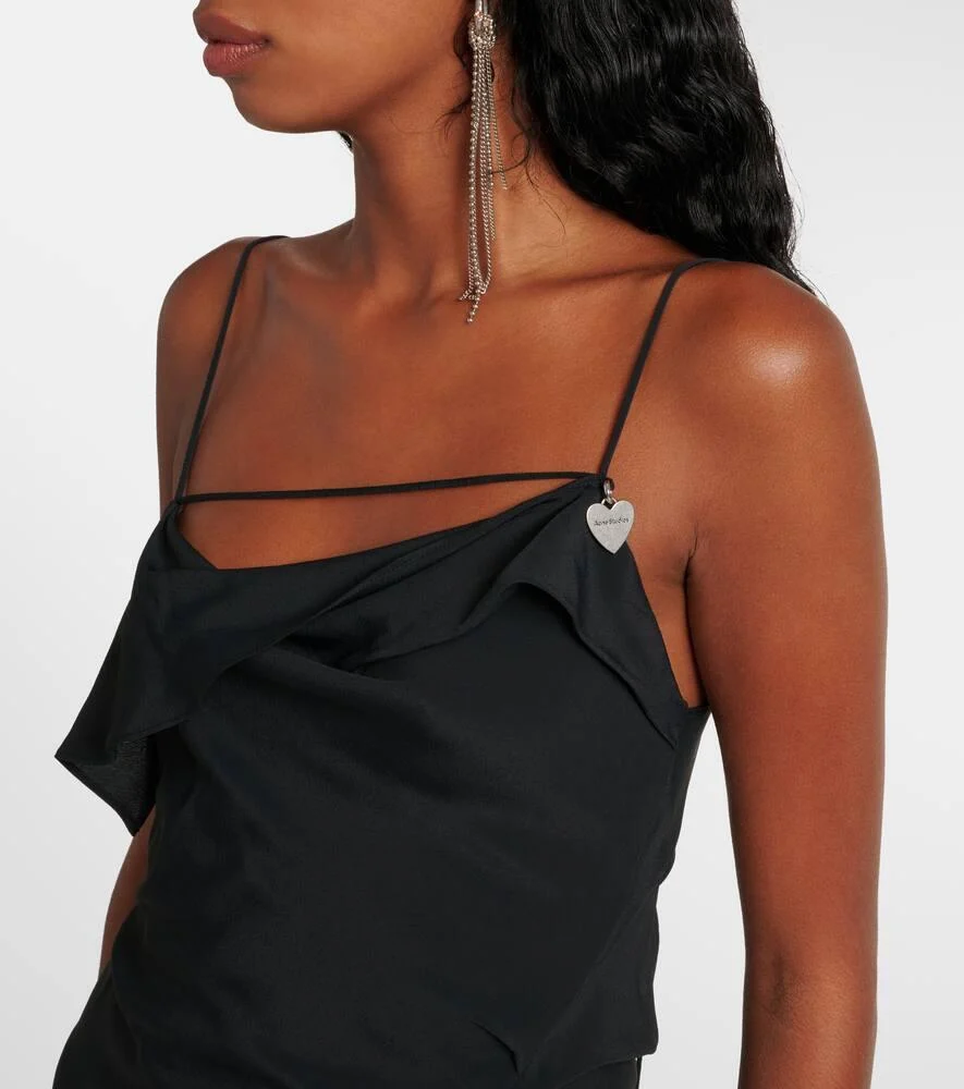 Strap heart-charm open-back draped chiffon mini dress