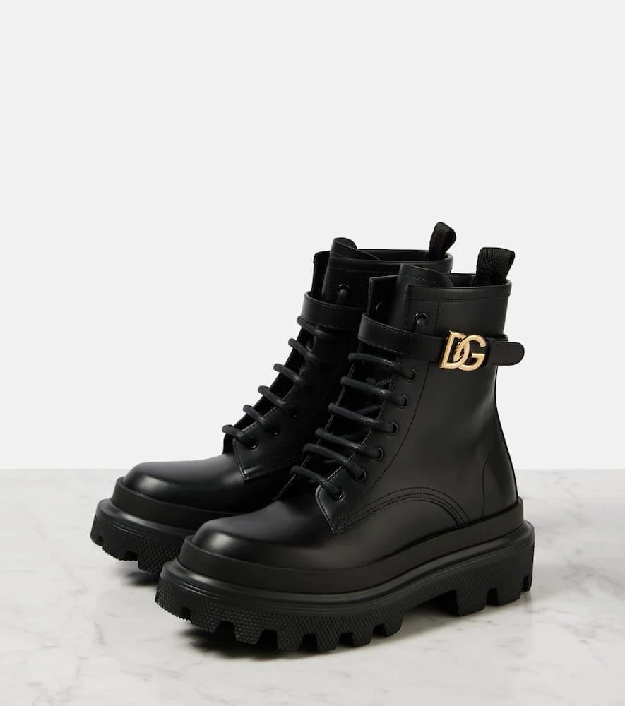 Logo leather combat boots