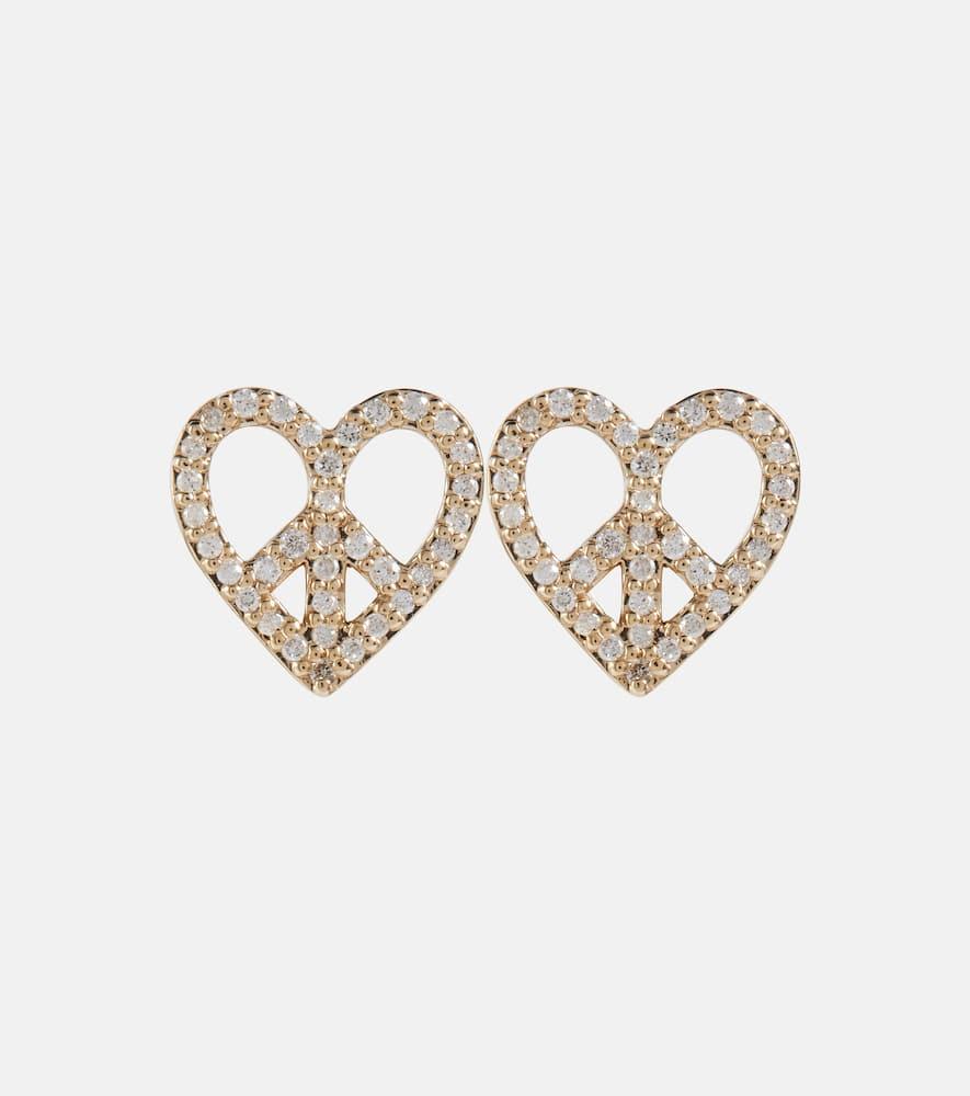 Peace Heart 14kt gold earrings with diamonds