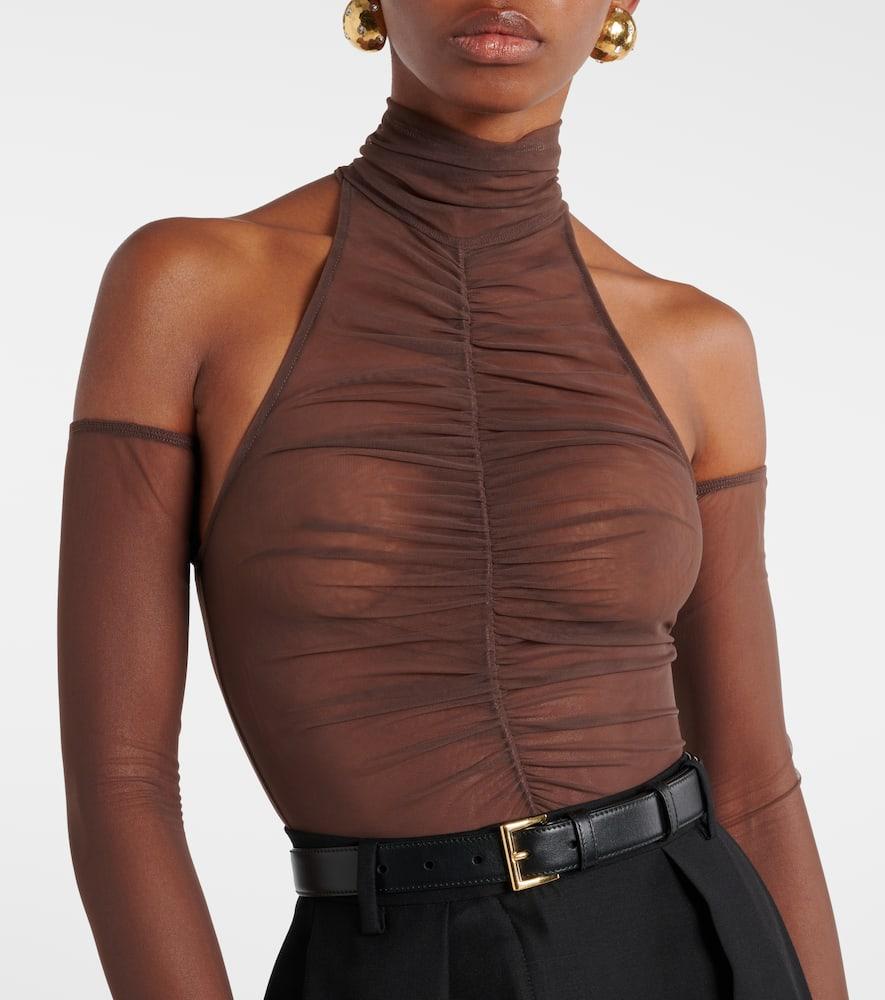 Ruched sheer bodysuit