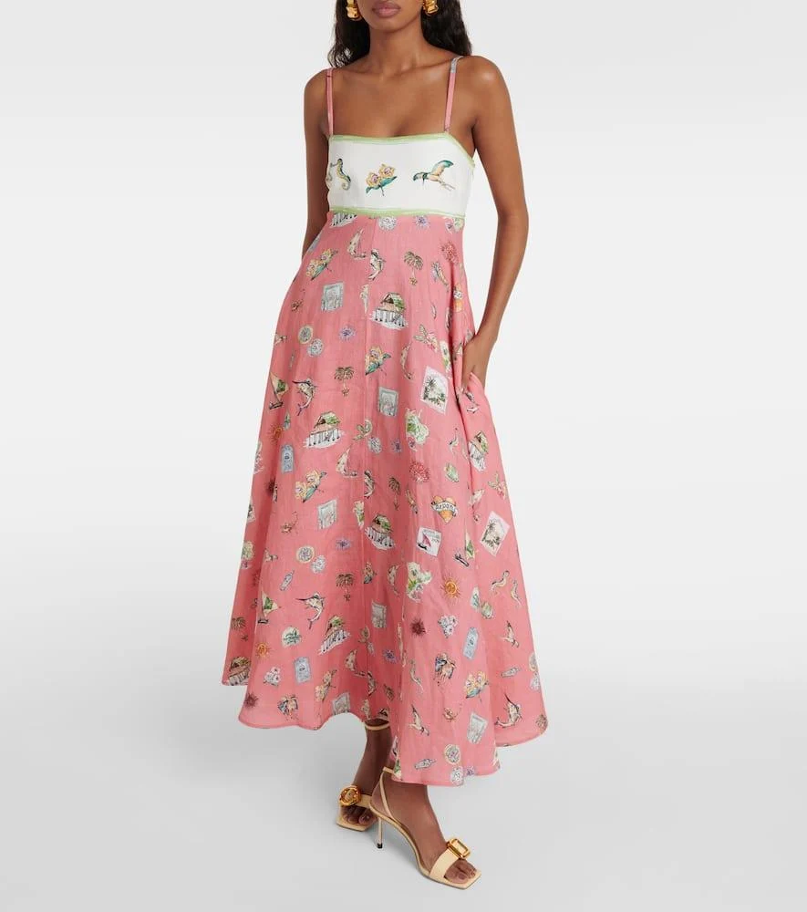 Printed linen maxi dress