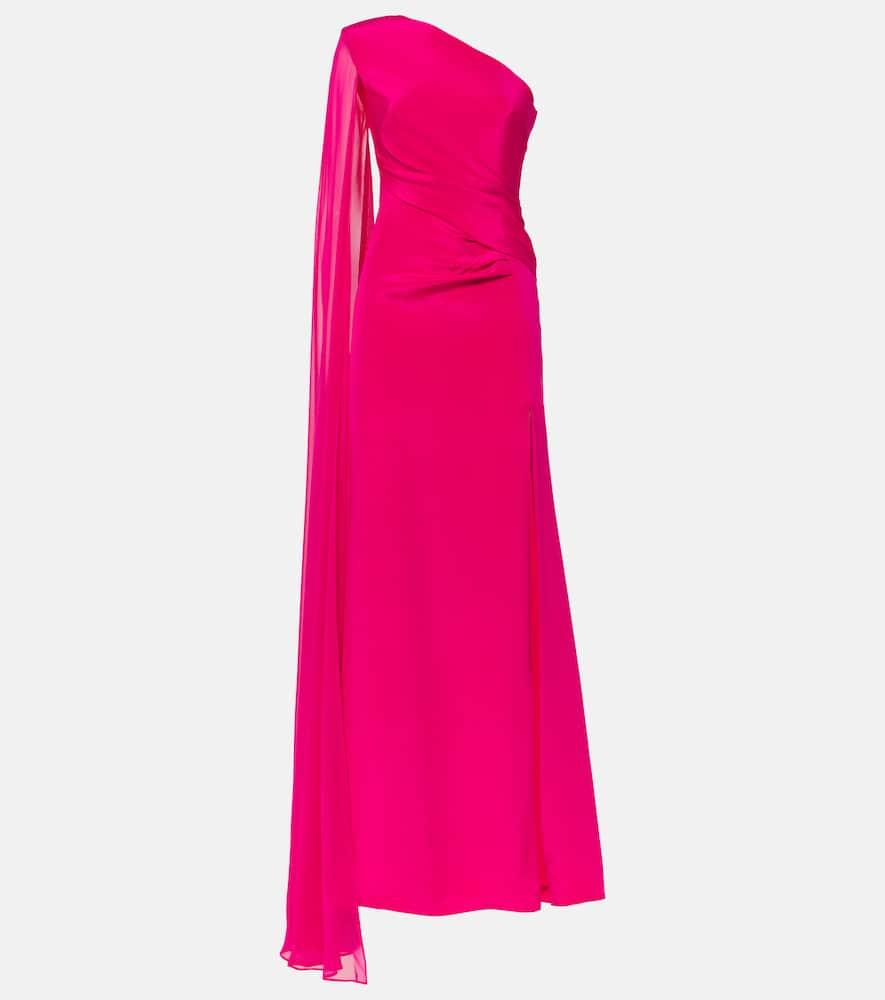 Asymmetic silk chiffon gown