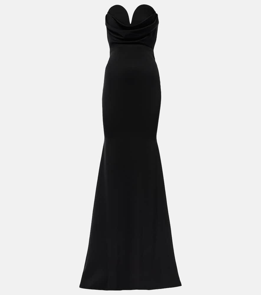 Gathered strapless satin gown