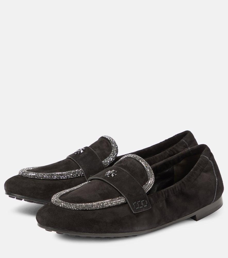 Crystal-embellished suede loafers