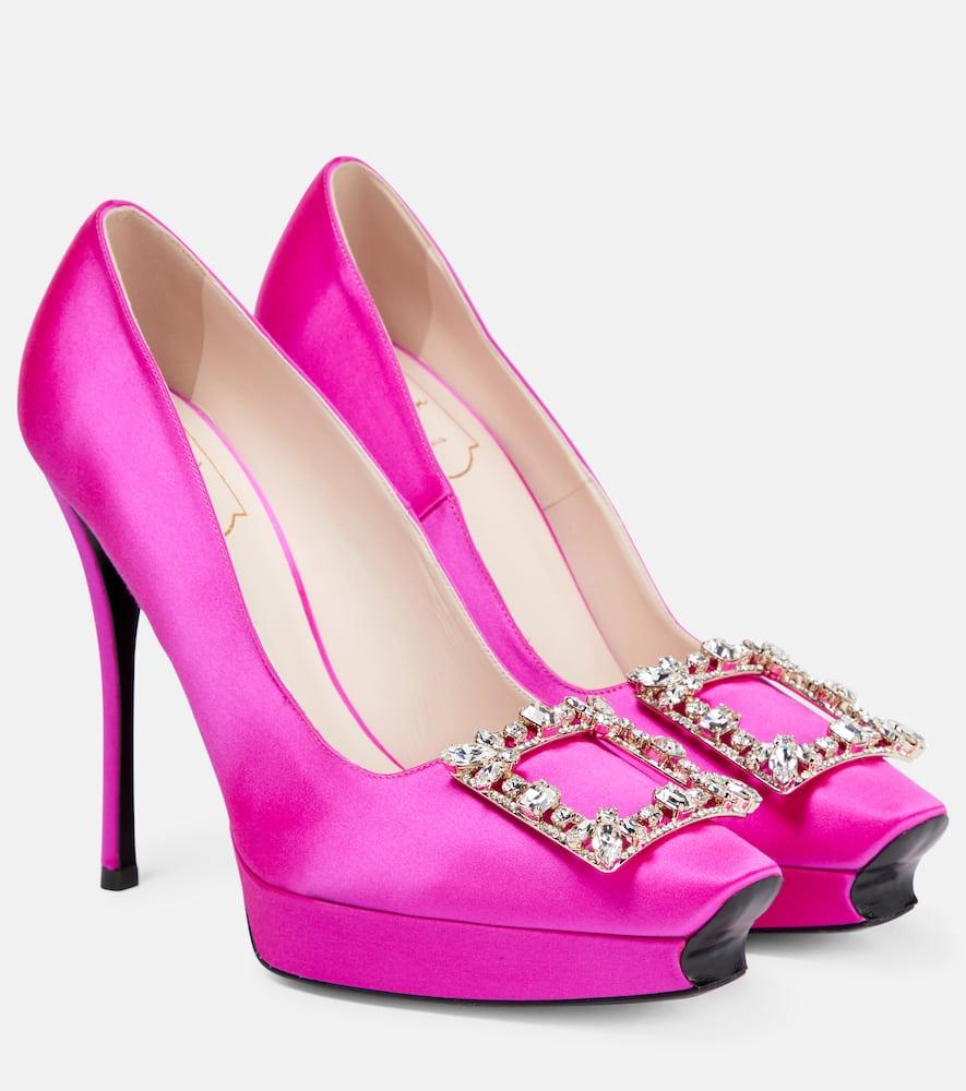 Flower Strass satin platform pumps