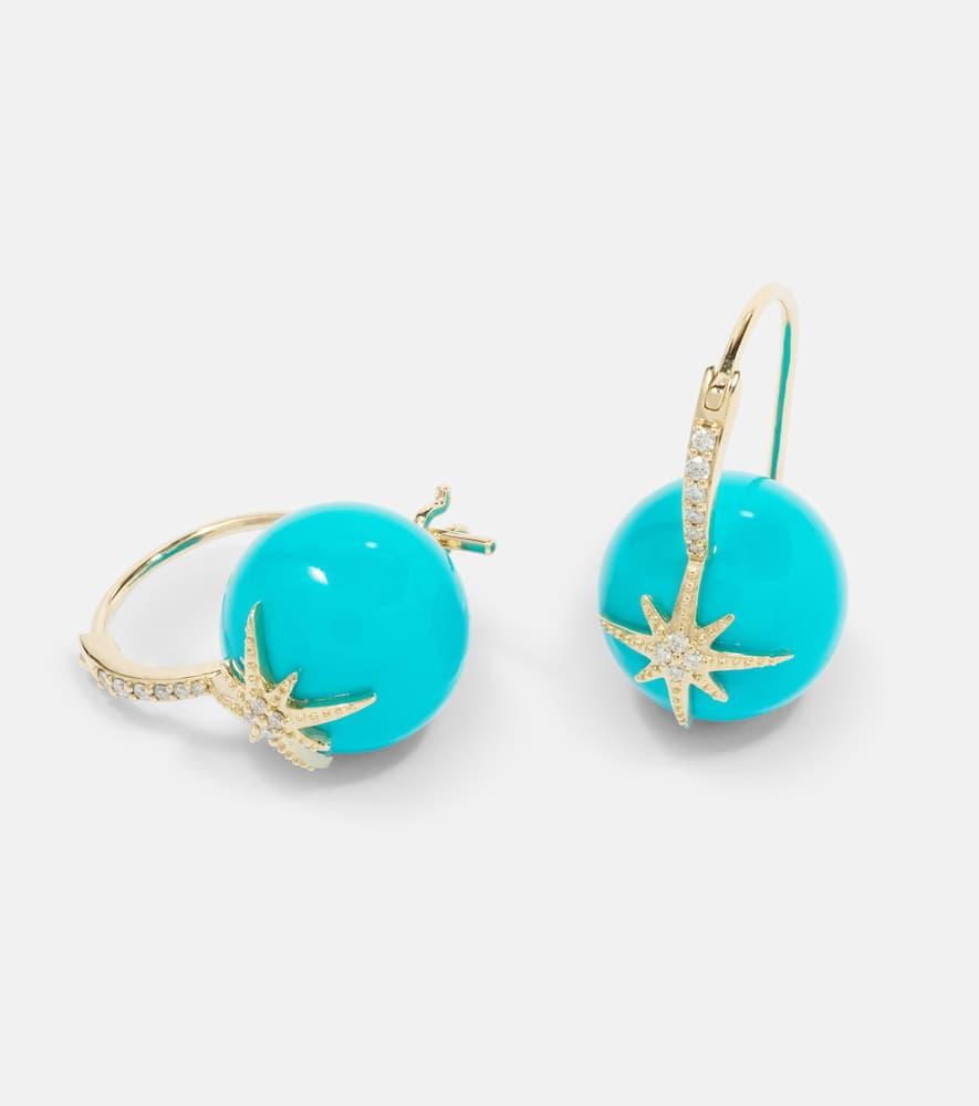 Starburst 14kt gold earrings with turquoise and diamonds