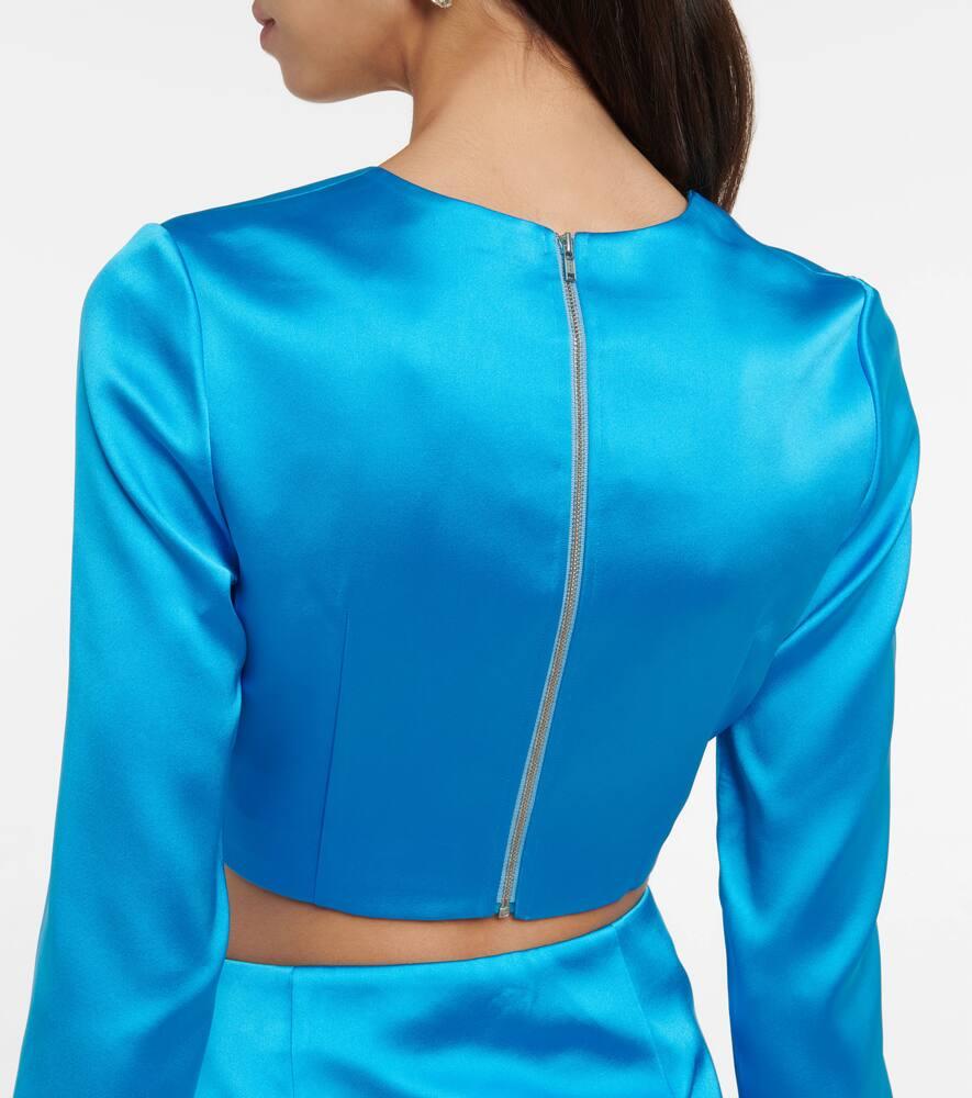 Crystal-embellished satin crop top