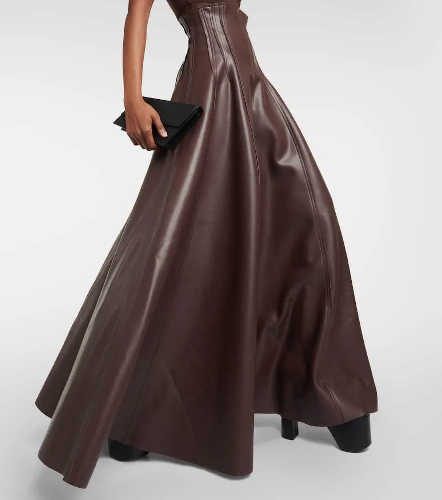 Grace pleated faux leather maxi skirt