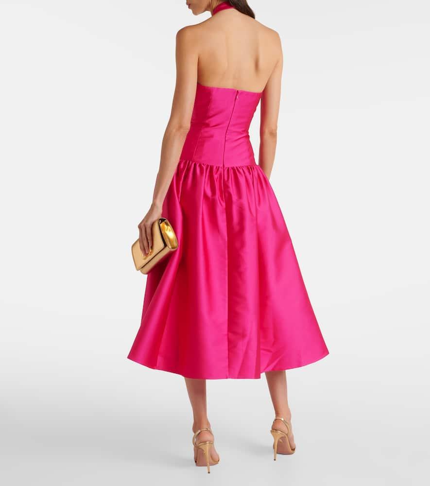 Halterneck taffeta midi dress