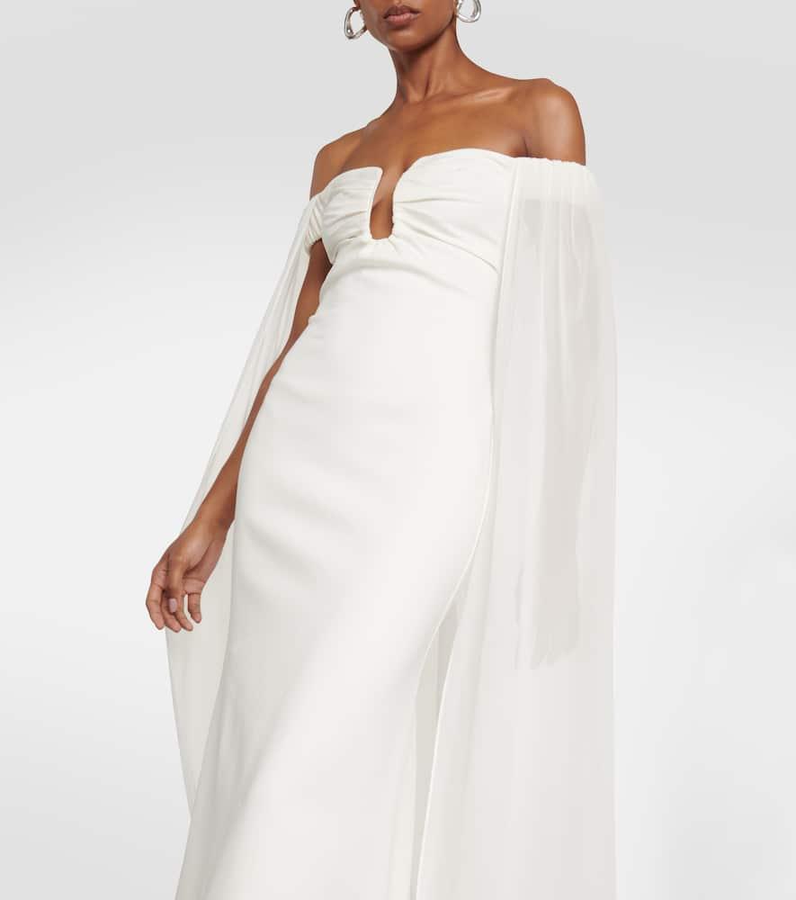 Caped off-shoulder cady gown