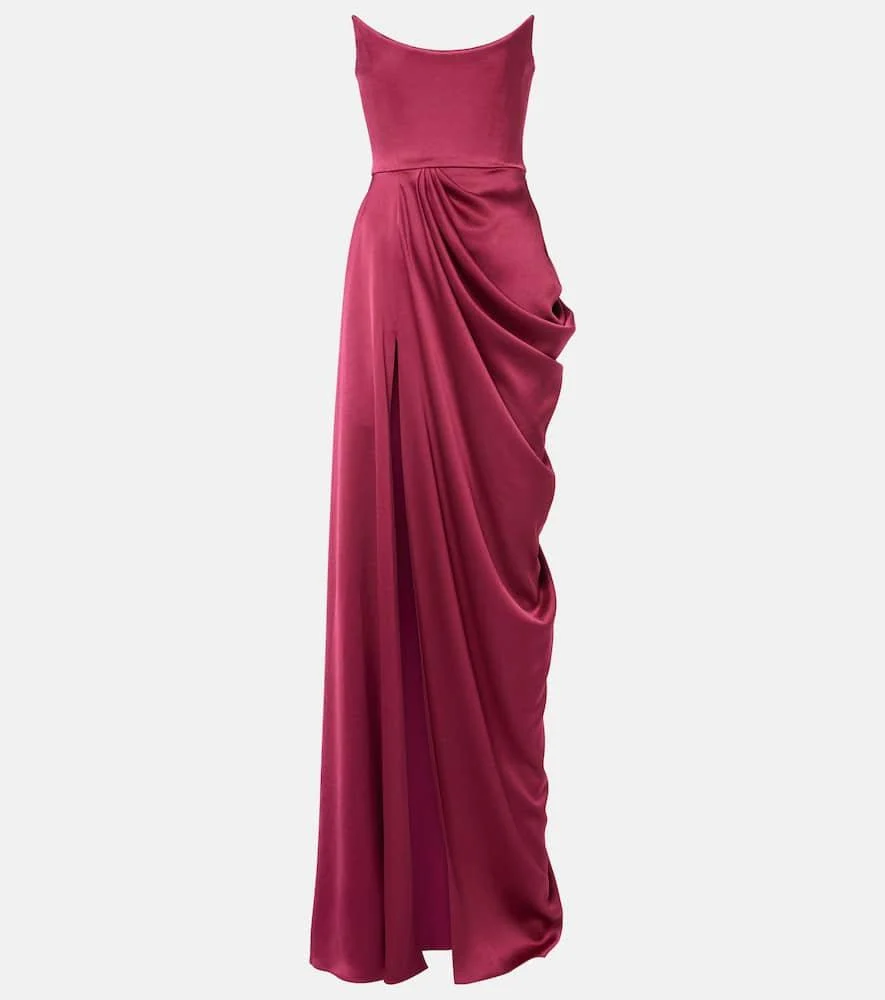 Draped satin crêpe bustier gown