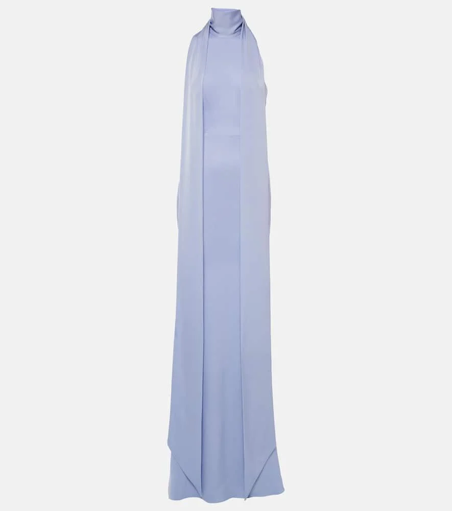 Scarf-detail halterneck satin gown