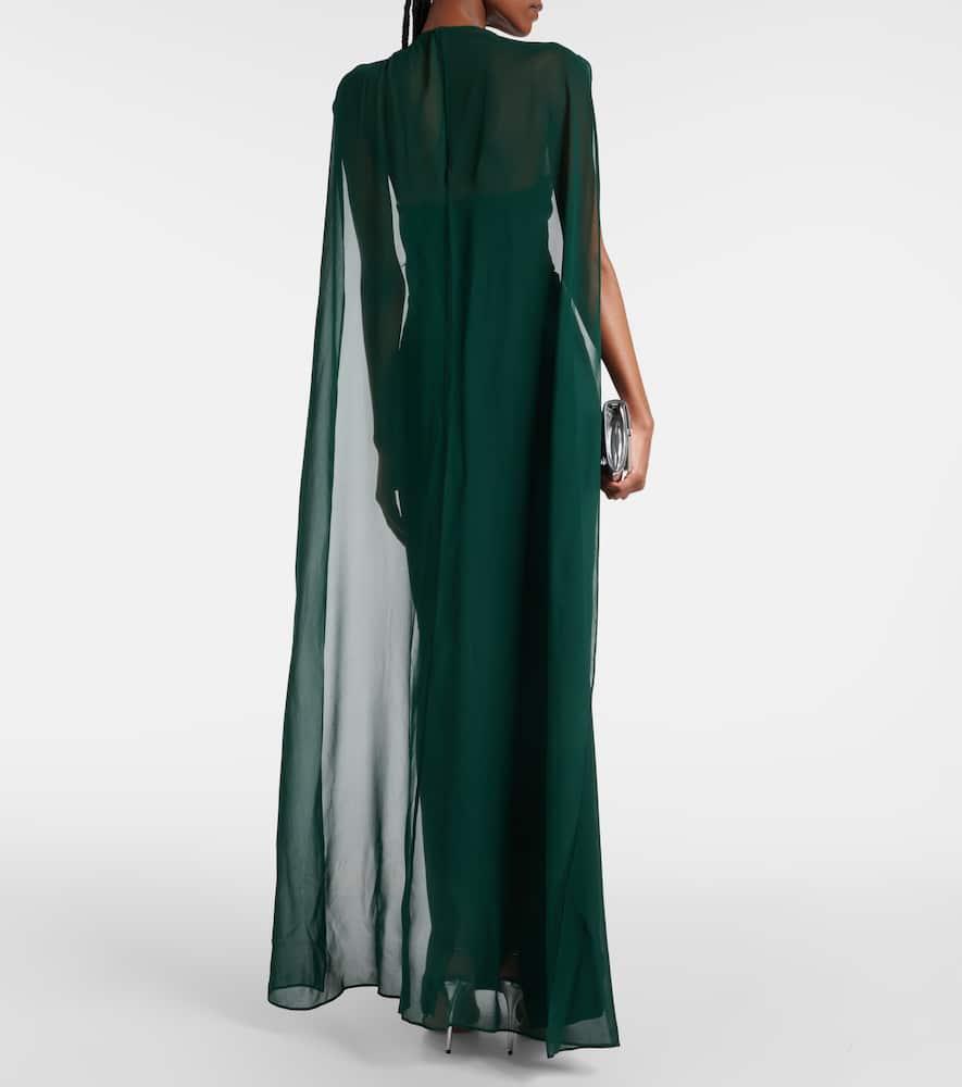 Caped satin crêpe gown