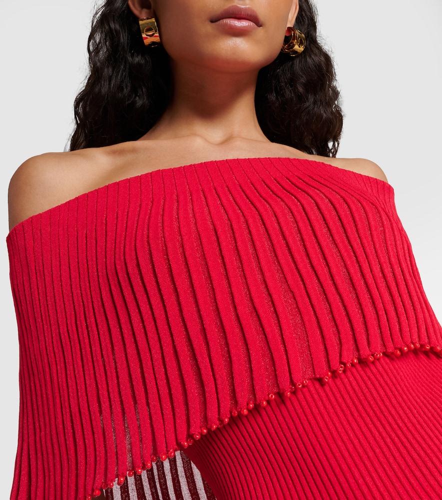 Pascale Bead-Trimmed Knit Off-The-Shoulder Top