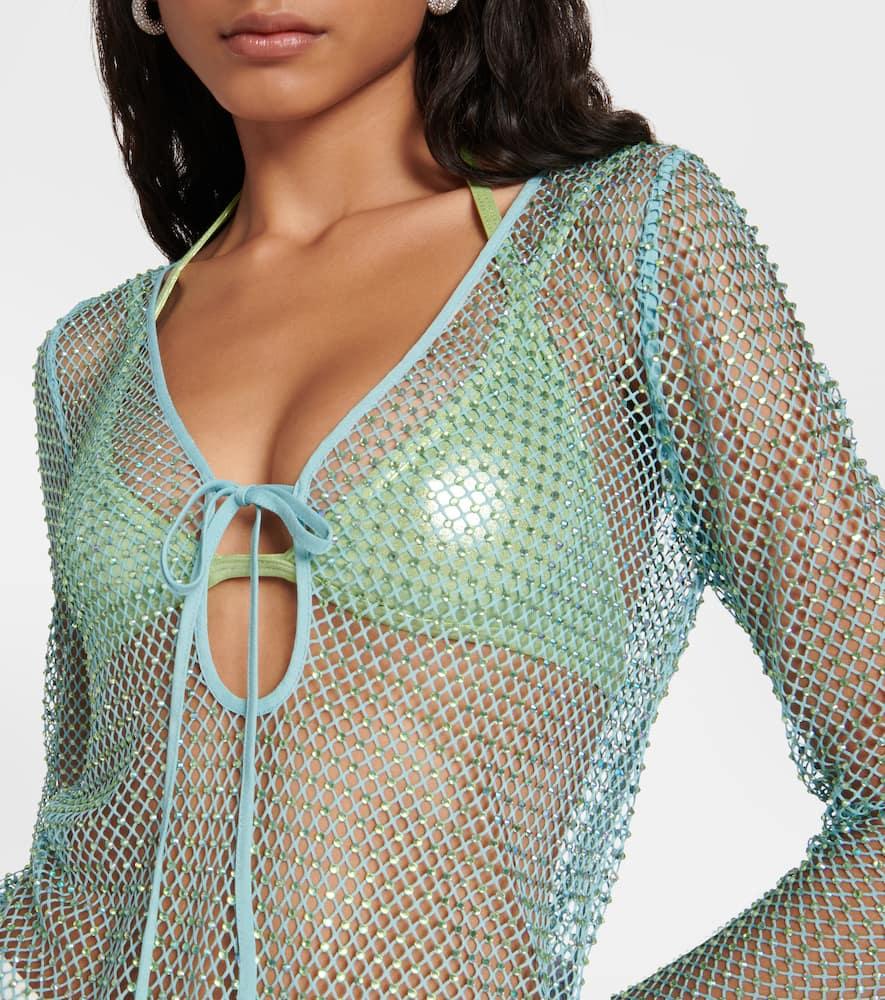 Crystal-embellished mesh top