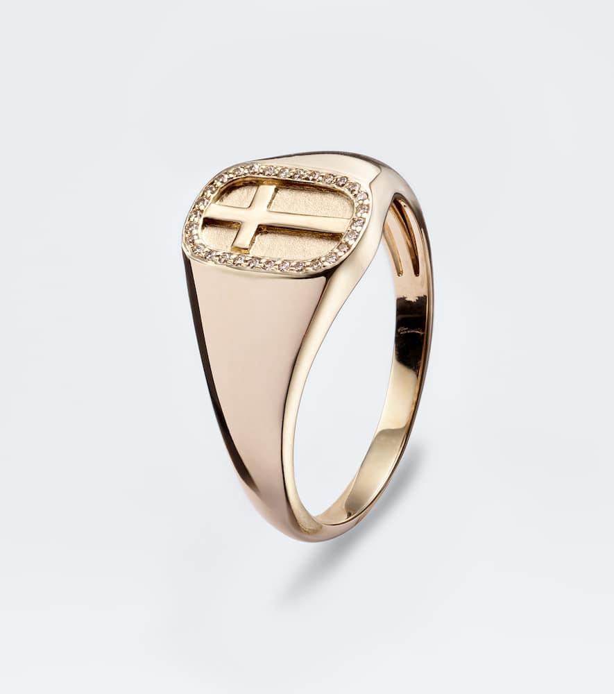 Cross Icon 14kt gold ring with diamonds