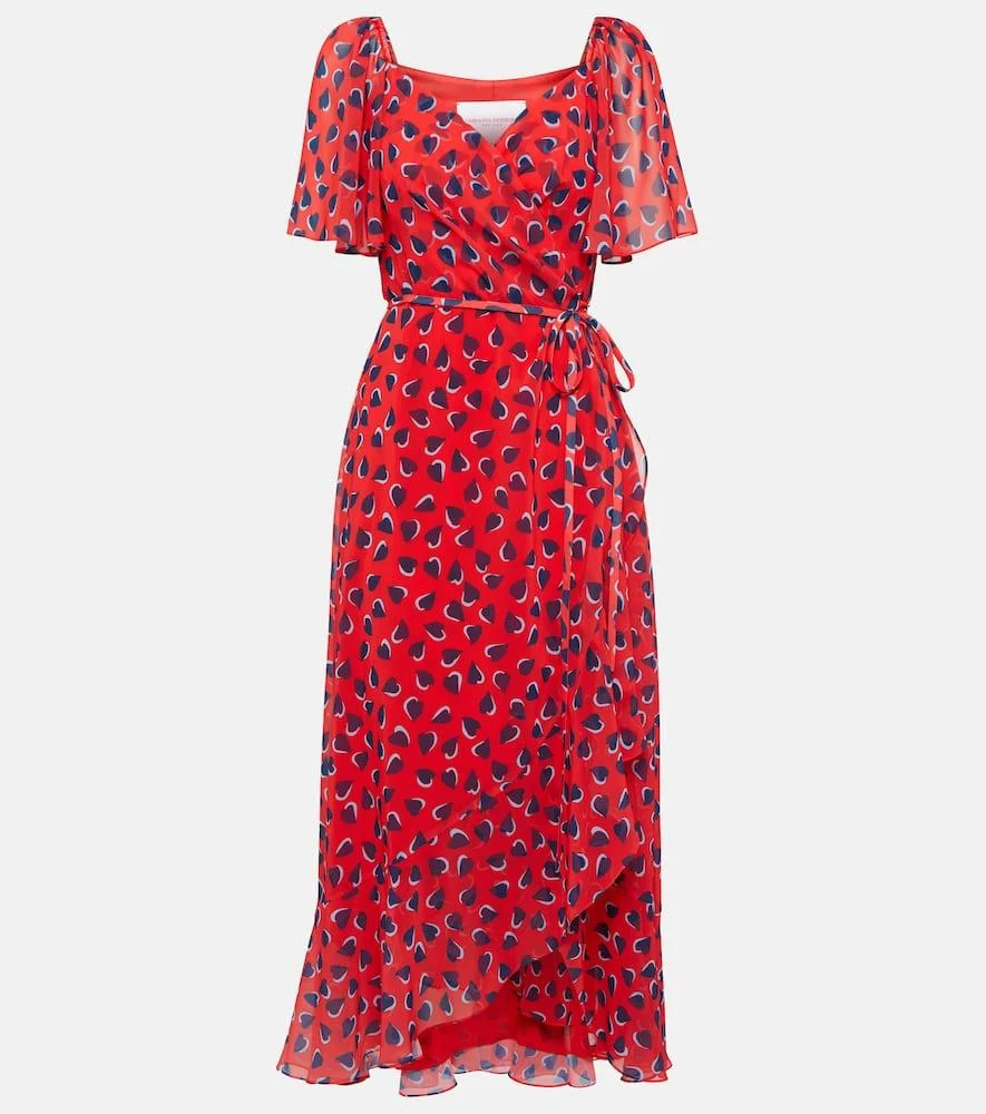 Printed georgette wrap midi dress