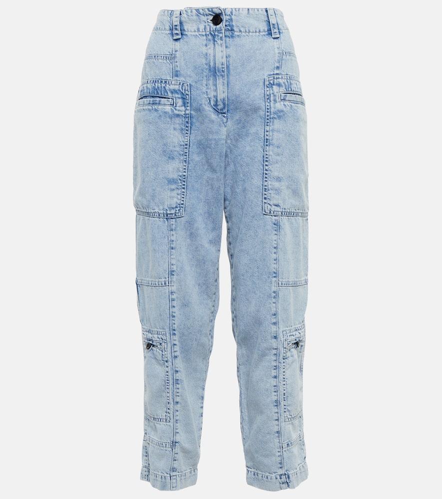 Chambray high-rise cargo jeans